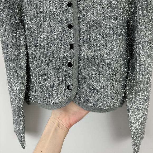 J.Crew Sweater Lady Jacket Silver Tinsel Yarn Metallic Party Gray Large NWT - Picture 10 of 12